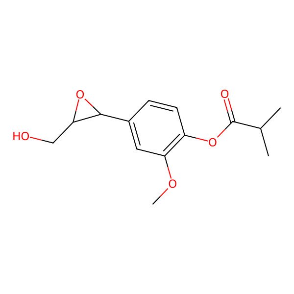 2D Structure of [4-[(2R,3R)-3-(hydroxymethyl)oxiran-2-yl]-2-methoxyphenyl] 2-methylpropanoate