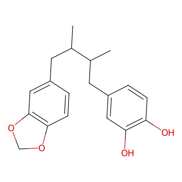 2D Structure of 4-[(2R,3R)-4-(1,3-benzodioxol-5-yl)-2,3-dimethylbutyl]benzene-1,2-diol