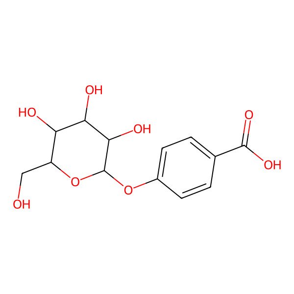 2D Structure of 4-[(2R,3R,4S,5S,6R)-3,4,5-trihydroxy-6-(hydroxymethyl)oxan-2-yl]oxybenzoic acid