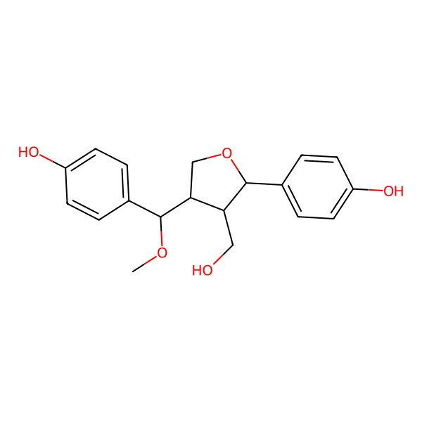 2D Structure of 4-[(2R,3S,4R)-3-(hydroxymethyl)-4-[(S)-(4-hydroxyphenyl)-methoxymethyl]oxolan-2-yl]phenol