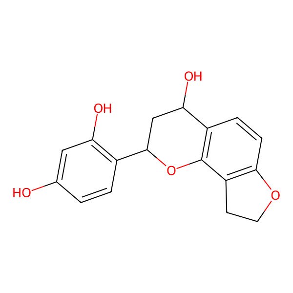 2D Structure of 4-[(2R,4S)-4-hydroxy-3,4,8,9-tetrahydro-2H-furo[2,3-h]chromen-2-yl]benzene-1,3-diol