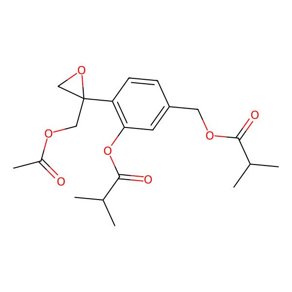 2D Structure of [4-[(2S)-2-(acetyloxymethyl)oxiran-2-yl]-3-(2-methylpropanoyloxy)phenyl]methyl 2-methylpropanoate