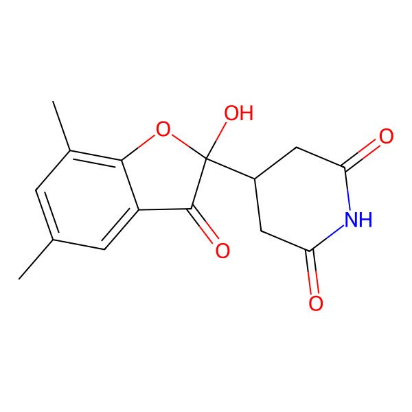 2D Structure of 4-[(2S)-2-hydroxy-5,7-dimethyl-3-oxo-1-benzofuran-2-yl]piperidine-2,6-dione