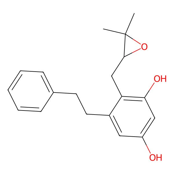 2D Structure of 4-[[(2S)-3,3-dimethyloxiran-2-yl]methyl]-5-(2-phenylethyl)benzene-1,3-diol