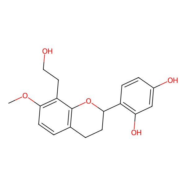 2D Structure of 4-[(2S)-8-(2-hydroxyethyl)-7-methoxy-3,4-dihydro-2H-chromen-2-yl]benzene-1,3-diol
