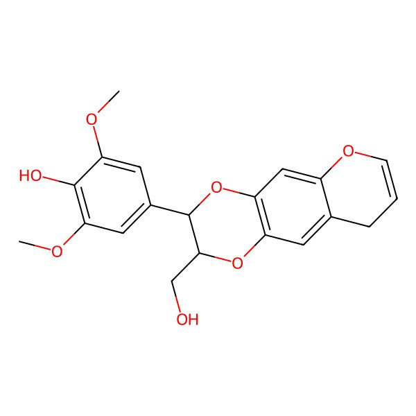 2D Structure of 4-[(2S,3R)-2-(hydroxymethyl)-3,9-dihydro-2H-pyrano[2,3-g][1,4]benzodioxin-3-yl]-2,6-dimethoxyphenol
