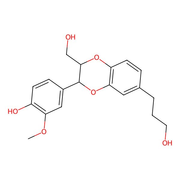 2D Structure of 4-[(2S,3R)-2-(hydroxymethyl)-6-(3-hydroxypropyl)-2,3-dihydro-1,4-benzodioxin-3-yl]-2-methoxyphenol