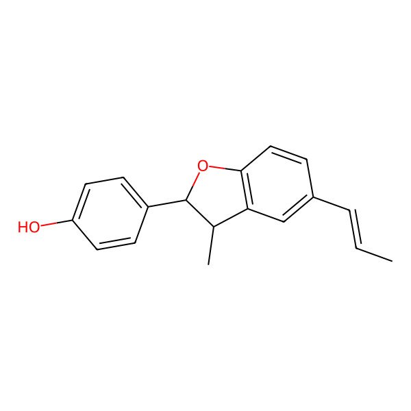 2D Structure of 4-[(2S,3R)-3-methyl-5-[(E)-prop-1-enyl]-2,3-dihydro-1-benzofuran-2-yl]phenol