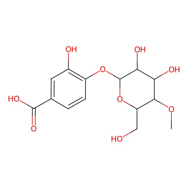 2D Structure of 4-[(2S,3R,4R,5S,6R)-3,4-dihydroxy-6-(hydroxymethyl)-5-methoxyoxan-2-yl]oxy-3-hydroxybenzoic acid