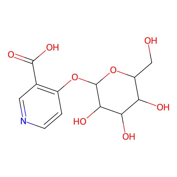2D Structure of 4-[(2S,3R,4S,5S,6R)-3,4,5-trihydroxy-6-(hydroxymethyl)oxan-2-yl]oxypyridine-3-carboxylic acid