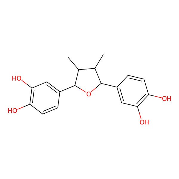 2D Structure of 4-[(2S,3S,4R,5R)-5-(3,4-dihydroxyphenyl)-3,4-dimethyloxolan-2-yl]benzene-1,2-diol