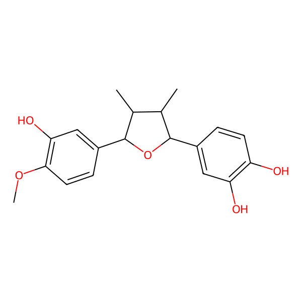 2D Structure of 4-[(2S,3S,4S,5S)-5-(3-hydroxy-4-methoxyphenyl)-3,4-dimethyloxolan-2-yl]benzene-1,2-diol