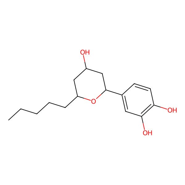 2D Structure of 4-[(2S,4R,6S)-4-hydroxy-6-pentyloxan-2-yl]benzene-1,2-diol
