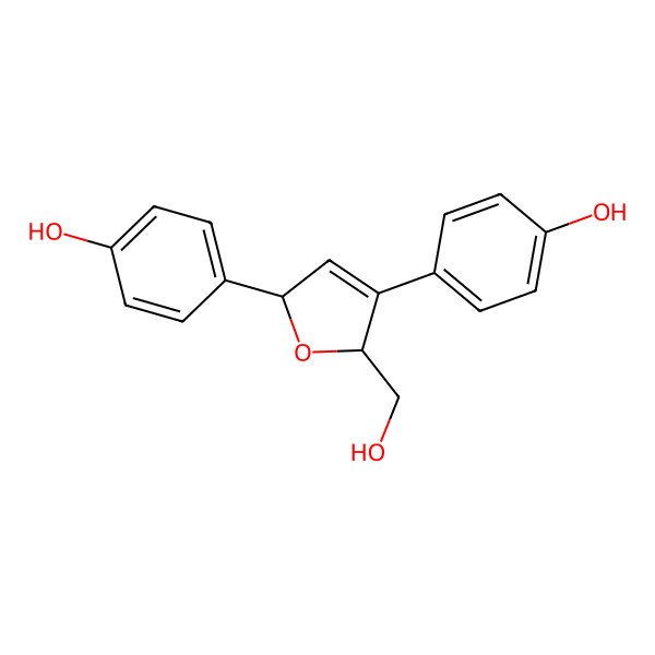 2D Structure of 4-[(2S,5S)-5-(hydroxymethyl)-4-(4-hydroxyphenyl)-2,5-dihydrofuran-2-yl]phenol