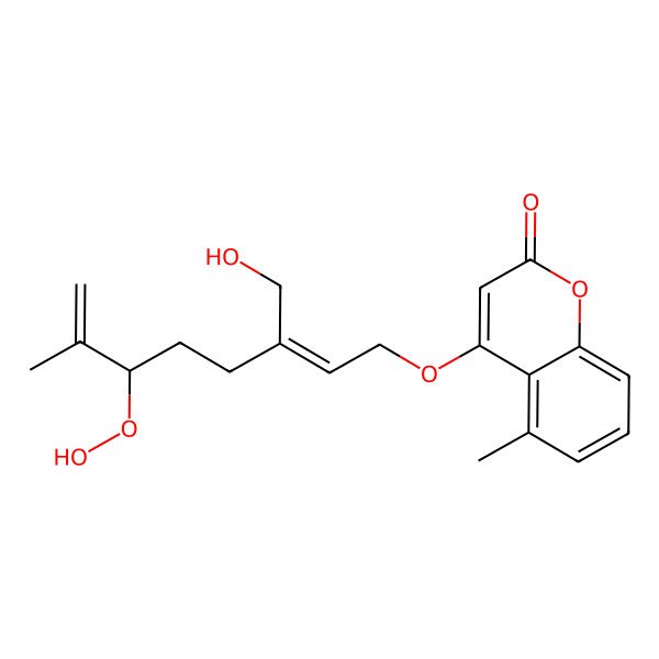2D Structure of 4-[(2Z,6R)-6-hydroperoxy-3-(hydroxymethyl)-7-methylocta-2,7-dienoxy]-5-methylchromen-2-one