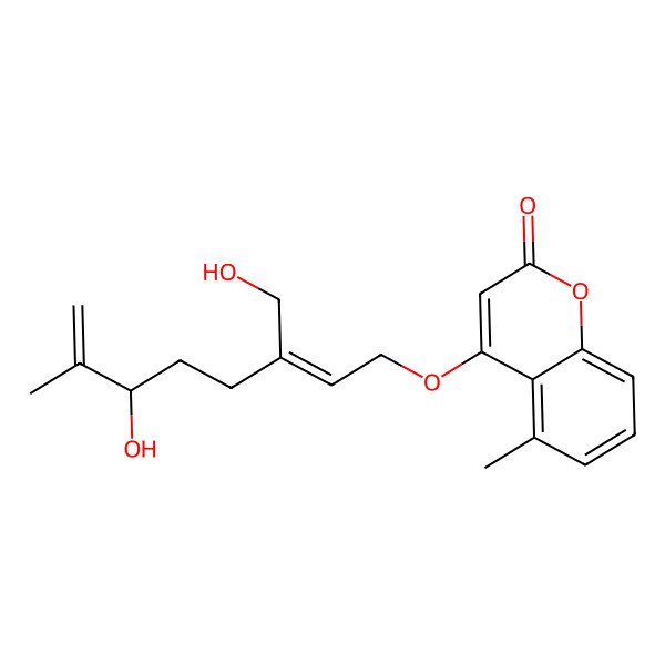 2D Structure of 4-[(2Z,6R)-6-hydroxy-3-(hydroxymethyl)-7-methylocta-2,7-dienoxy]-5-methylchromen-2-one