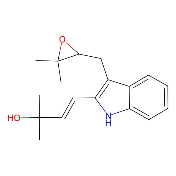 2D Structure of 4-[3-[(3,3-dimethyloxiran-2-yl)methyl]-1H-indol-2-yl]-2-methylbut-3-en-2-ol
