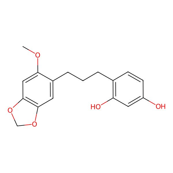 2D Structure of 4-[3-(6-Methoxy-1,3-benzodioxol-5-yl)propyl]benzene-1,3-diol