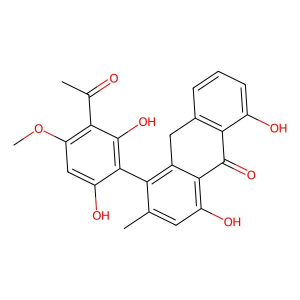 2D Structure of 4-(3-acetyl-2,6-dihydroxy-4-methoxy-phenyl)-1,8-dihydroxy-3-methyl-10H-anthracen-9-one