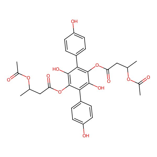 2D Structure of [4-(3-Acetyloxybutanoyloxy)-2,5-dihydroxy-3,6-bis(4-hydroxyphenyl)phenyl] 3-acetyloxybutanoate