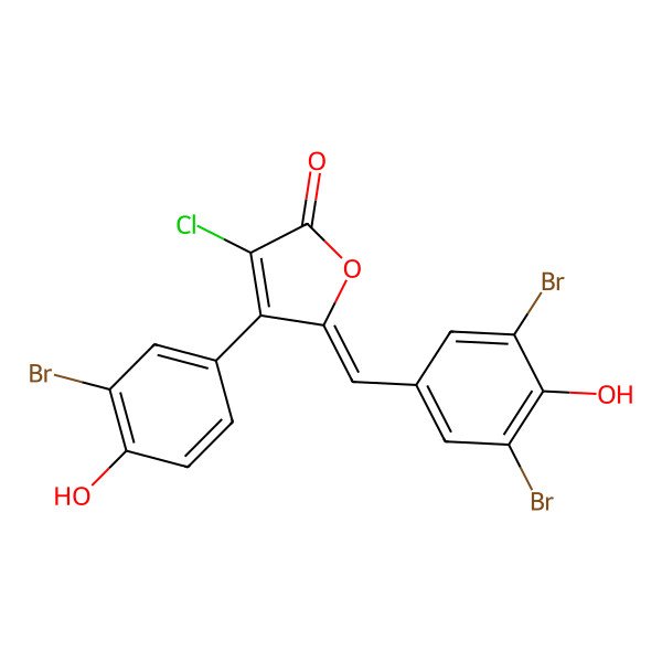2D Structure of 4-(3-Bromo-4-hydroxyphenyl)-3-chloro-5-[(3,5-dibromo-4-hydroxyphenyl)methylidene]furan-2-one
