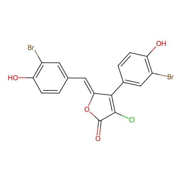 2D Structure of 4-(3-Bromo-4-hydroxyphenyl)-5-[(3-bromo-4-hydroxyphenyl)methylidene]-3-chlorofuran-2-one