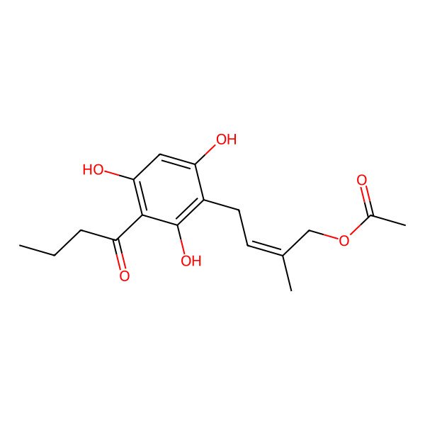 2D Structure of [4-(3-Butanoyl-2,4,6-trihydroxyphenyl)-2-methylbut-2-enyl] acetate