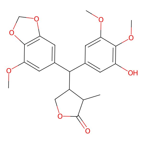 2D Structure of 4-[(3-Hydroxy-4,5-dimethoxyphenyl)-(7-methoxy-1,3-benzodioxol-5-yl)methyl]-3-methyloxolan-2-one