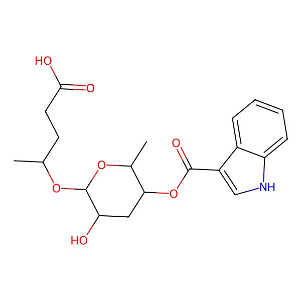 2D Structure of 4-[3-hydroxy-5-(1H-indole-3-carbonyloxy)-6-methyloxan-2-yl]oxypentanoic acid