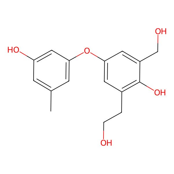 2D Structure of 4-(3-Hydroxy-5-methylphenoxy)-2-(2-hydroxyethyl)-6-(hydroxymethyl)phenol