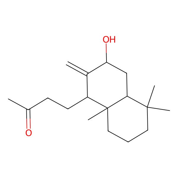 2D Structure of 4-(3-hydroxy-5,5,8a-trimethyl-2-methylidene-3,4,4a,6,7,8-hexahydro-1H-naphthalen-1-yl)butan-2-one