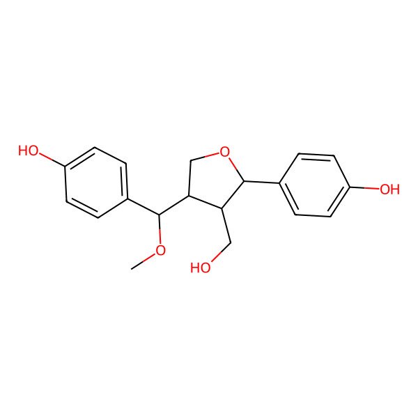 2D Structure of 4-[3-(Hydroxymethyl)-4-[(4-hydroxyphenyl)-methoxymethyl]oxolan-2-yl]phenol