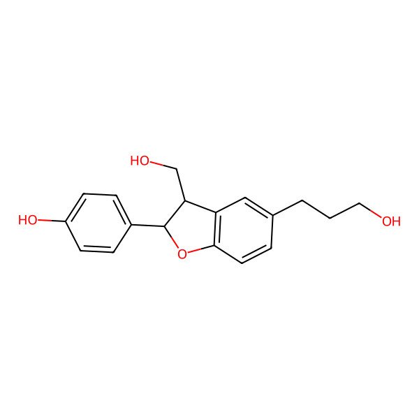 2D Structure of 4-[3-(Hydroxymethyl)-5-(3-hydroxypropyl)-2,3-dihydro-1-benzofuran-2-yl]phenol