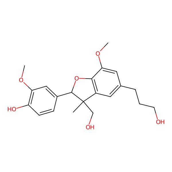 2D Structure of 4-[3-(hydroxymethyl)-5-(3-hydroxypropyl)-7-methoxy-3-methyl-2H-1-benzofuran-2-yl]-2-methoxyphenol