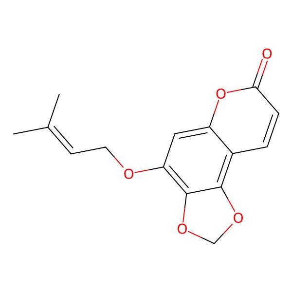 2D Structure of 4-[(3-Methylbut-2-en-1-yl)oxy]-2H,7H-[1,3]dioxolo[4,5-f][1]benzopyran-7-one