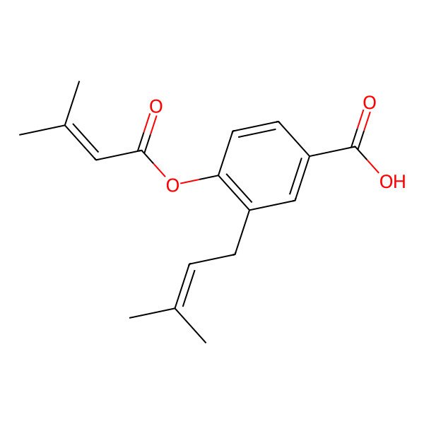 2D Structure of 4-(3-Methylbut-2-enoyloxy)-3-(3-methylbut-2-enyl)benzoic acid
