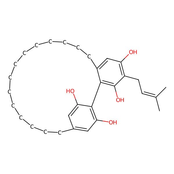 2D Structure of 4-(3-Methylbut-2-enyl)tricyclo[20.2.2.02,7]hexacosa-1(24),2,4,6,22,25-hexaene-3,5,24,25-tetrol