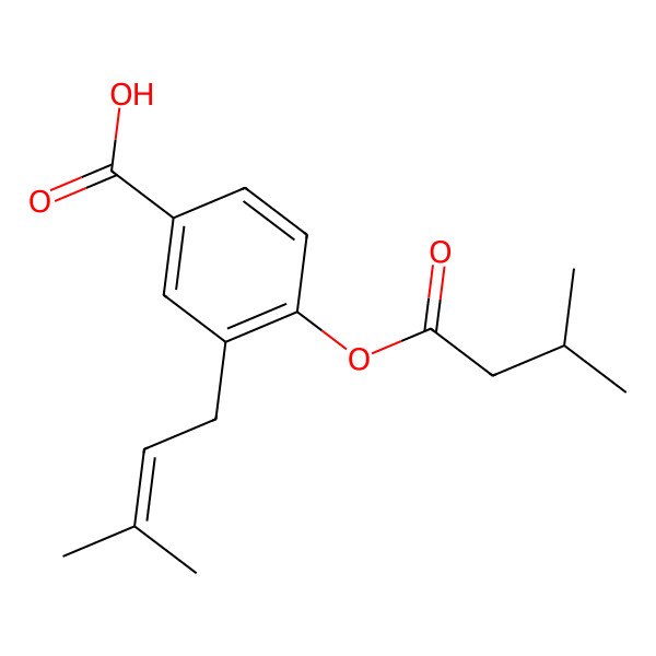 2D Structure of 4-(3-Methylbutanoyloxy)-3-(3-methylbut-2-enyl)benzoic acid