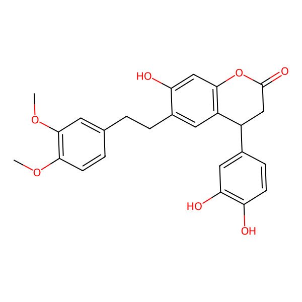 2D Structure of 4-(3,4-Dihydroxyphenyl)-6-[2-(3,4-dimethoxyphenyl)ethyl]-7-hydroxy-3,4-dihydrochromen-2-one
