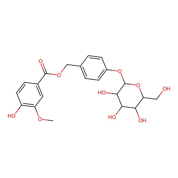 2D Structure of [4-[3,4,5-Trihydroxy-6-(hydroxymethyl)oxan-2-yl]oxyphenyl]methyl 4-hydroxy-3-methoxybenzoate