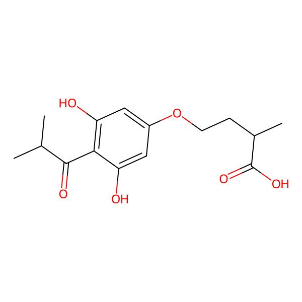 2D Structure of 4-[3,5-Dihydroxy-4-(2-methyl-1-oxopropyl)phenoxy]-2-methylbutanoic acid