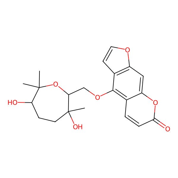 2D Structure of 4-[(3,6-Dihydroxy-3,7,7-trimethyloxepan-2-yl)methoxy]furo[3,2-g]chromen-7-one