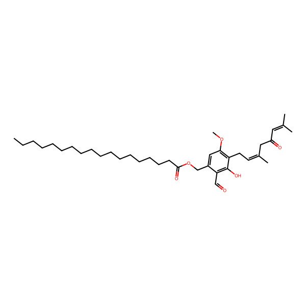 2D Structure of [4-(3,7-Dimethyl-5-oxoocta-2,6-dienyl)-2-formyl-3-hydroxy-5-methoxyphenyl]methyl octadecanoate