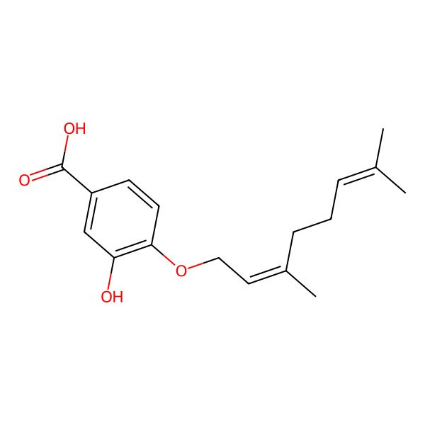 2D Structure of 4-(3,7-Dimethylocta-2,6-dienoxy)-3-hydroxybenzoic acid 2D Structure of 4-(3,7-Dimethylocta-2,6-dienoxy)-3-hydroxybenzoic acid