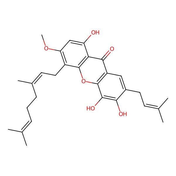 2D Structure of 4-(3,7-Dimethylocta-2,6-dienyl)-1,5,6-trihydroxy-3-methoxy-7-(3-methylbut-2-enyl)xanthen-9-one