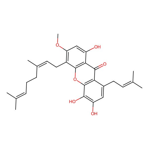 2D Structure of 4-(3,7-Dimethylocta-2,6-dienyl)-1,5,6-trihydroxy-3-methoxy-8-(3-methylbut-2-enyl)xanthen-9-one