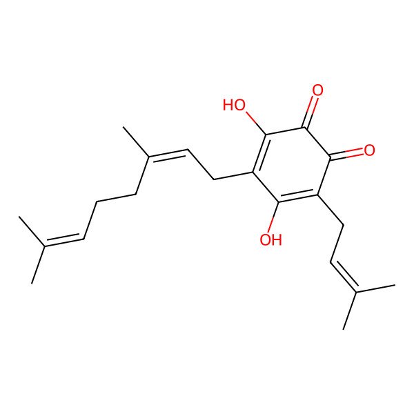 2D Structure of 4-(3,7-Dimethylocta-2,6-dienyl)-3,5-dihydroxy-6-(3-methylbut-2-enyl)cyclohexa-3,5-diene-1,2-dione
