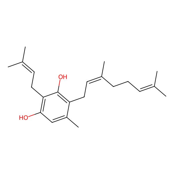 2D Structure of 4-(3,7-Dimethylocta-2,6-dienyl)-5-methyl-2-(3-methylbut-2-enyl)benzene-1,3-diol