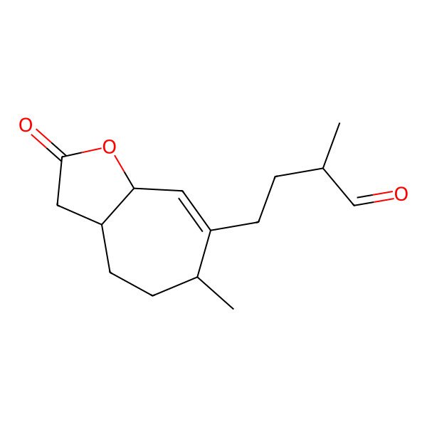 2D Structure of 4-[(3aS,6S,8aS)-6-methyl-2-oxo-3,3a,4,5,6,8a-hexahydrocyclohepta[b]furan-7-yl]-2-methylbutanal