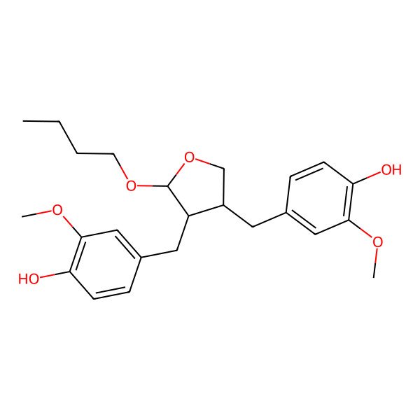 2D Structure of 4-[[(3R,4R,5S)-5-butoxy-4-[(4-hydroxy-3-methoxyphenyl)methyl]oxolan-3-yl]methyl]-2-methoxyphenol